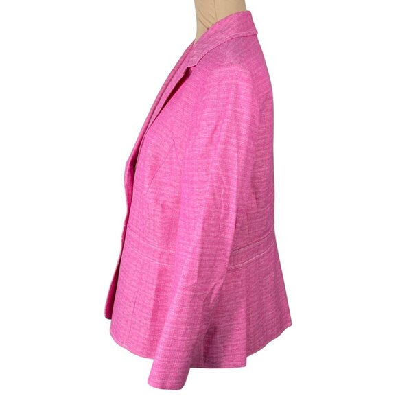 Kasper Linen Blend Jacket Blazer Barbie Pink Size 14 Tweed Career Workwear - Picture 2 of 8